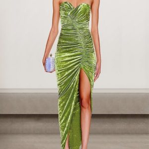 Women Plain Strapless Sleeveless Comfy Sexy Mini Dress, Dinner dress, color:Green|size:L, catalog Noracora shop