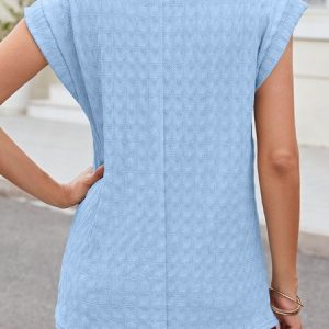 Crew Neck Short Sleeve Plain Regular Micro-Elasticity Loose Shirt For Women, Blouses, color:Sky Blue|size:XXL, catalog Noracora shop