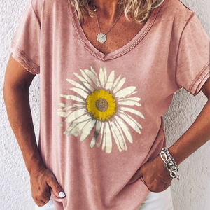 Printed Casual Short Sleeve Floral T-shirt, T-shirts, color:Pink|size:3XL, catalog Noracora shop
