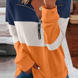 Casual Crew Neck Color Block Sweatshirt Zipper, Sweaters, color:Multicolor|size:3XL, catalog Noracora shop