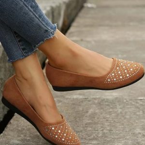 Casual Polka Dots Slip On Flat Heel Shallow Shoes, Women shoes, color:Light Brown|size:43, catalog Noracora shop