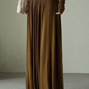 Daily High Waist Ruched Plain Maxi Skirt, Skirts, color:As Picture|size:XXL, Stylewe
