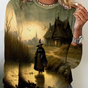 Casual Halloween Crew Neck Long Sleeve T-shirt, T-shirts, color:Yellow|size:XXL, catalog Noracora shop