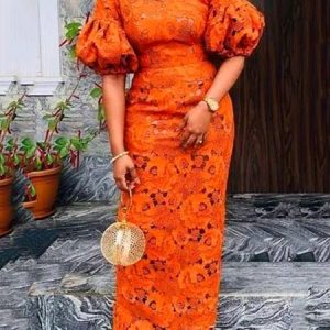 Elegant Lace V Neck Bodycon Dress, Maxi Dresses, color:Orange|size:XXL, Stylewe