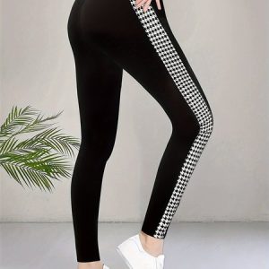 Casual Houndstooth Long Leggings, Leggings, color:Black-white|size:XXL, catalog Noracora shop