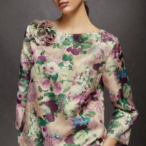 Elegant Floral Crew Neck Loose Blouse, Blouses and Shirts, color:As Picture|size:XXL, Stylewe