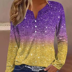 Casual Floral Notched Long Sleeve T-shirt, T-shirts, color:Color3|size:XXL, catalog Noracora shop