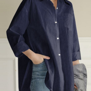 Shirt Collar Long Sleeve Plain Regular Loose Shirt For Women, Shirts, color:Navyblue|size:5XL, catalog Noracora shop