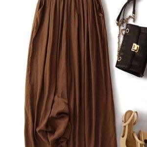 Casual Cotton Plain Ankle Loose Pants, Pants, color:Brown|size:XXL, catalog Noracora shop