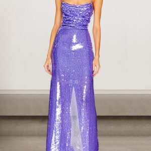 Women Plain Spaghetti Sleeveless Comfy Sexy Maxi Dress, Dinner dress, color:Purple|size:L, catalog Noracora shop