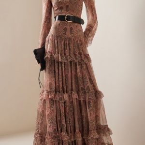Women Ethnic V Neck Long Sleeve Comfy Boho Maxi Dress, Dresses, color:Brown|size:XXL, catalog Noracora shop