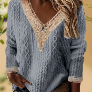 Casual V Neck Ethnic Sweatshirt Lace, Hoodies & Sweatshirts, color:Gray|size:XXL, catalog Noracora shop