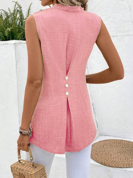 V Neck Buttoned Simple Tunic Tank Top Blouse, JustFashionNow Blouses, color:Pink|size:XXL,