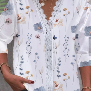 Crew Neck Long Sleeve Floral Lace Regular Loose Blouse For Women, Blouses, color:flower|size:XXL, catalog Noracora shop