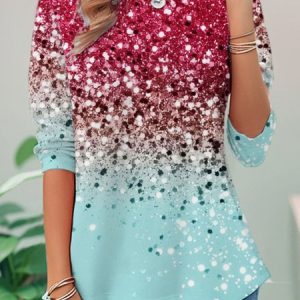 Casual Abstract Crew Neck Long Sleeve T-shirt, T-shirts, color:Rose Red|size:XXL, catalog Noracora shop