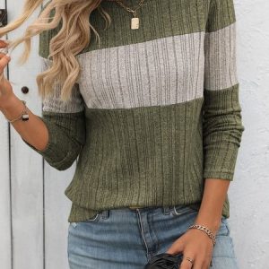 Casual Plain Crew Neck Long Sleeve T-shirt, T-shirts, color:Army Green|size:XXL, catalog Noracora shop