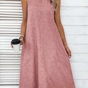 Women Plain Spaghetti Gallus Comfy Casual Maxi Dress, Dresses, color:Pink|size:XXL, catalog Noracora shop
