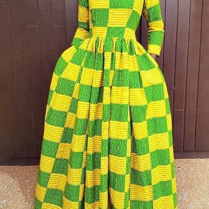 Regular Sleeve Pocket Stitching Geometric Urban Crew Neck Dress, Maxi Dresses, color:As Picture|size:XXL, Stylewe