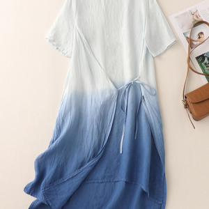 Women Tie Dye Crew Neck Short Sleeve Comfy Casual Midi Dress, Midi, color:Blue|size:XL, catalog Noracora shop