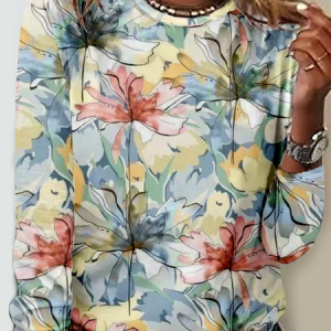 Casual Floral Crew Neck Three Quarter Sleeve T-shirt, T-shirts, color:Multicolor|size:4XL, catalog Noracora shop