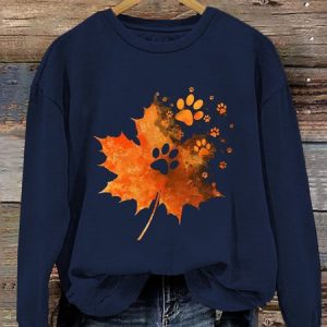 Casual Crew Neck Maple Leaf Sweatshirt, Hoodies & Sweatshirts, color:Blue|size:XXL, catalog Noracora shop