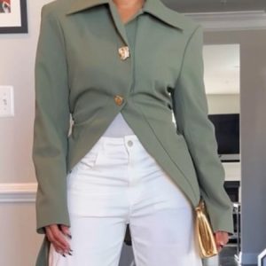 Shirt Collar Buttoned Urban Plain Regular Fit Jacket, Jackets, color:Green|size:XXL, Stylewe