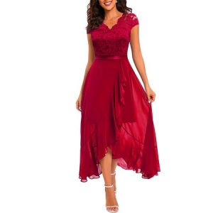 Women Plain Crew Neck Sleeveless Comfy Casual Lace Maxi Dress, Dresses, color:Red|size:3XL, catalog Noracora shop