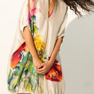 Plus Size Floral V Neck Vacation Half Sleeve Loose Dress, Plus Dresses, color:As Picture|size:4X, Stylewe