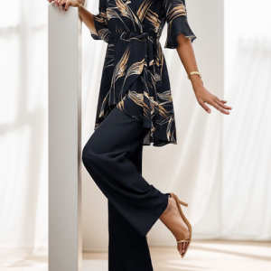 Women Floral V Neck Half Sleeve Comfy Simple Top With Pants Two-Piece Set, Sets, color:Black|size:XXL, catalog Noracora shop
