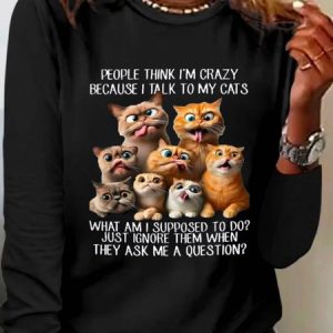Casual Text Letters Crew Neck Long Sleeve T-shirt, T-shirts, color:Black|size:XXL, catalog Noracora shop