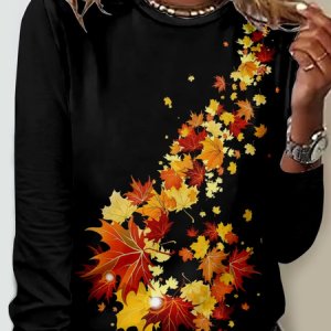 Loose Casual Crew Neck Jersey T-Shirt, Long sleeves, Lilicloth.com