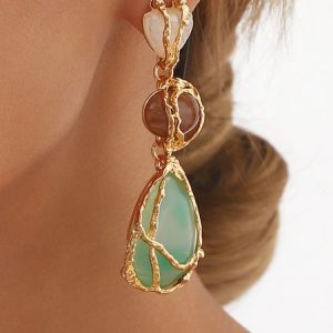 Glamorous Metallic Geometric Resin Dangle Earrings, Earrings, color:As Picture|size:One-size, Stylewe