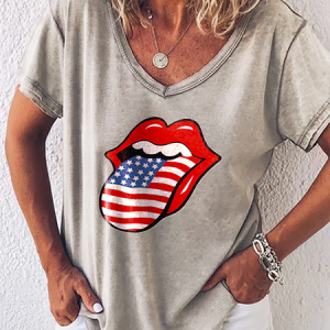 Short Sleeve American Flag Printed T-shirt, T-shirts, color:As Picture|size:3XL, catalog Noracora shop