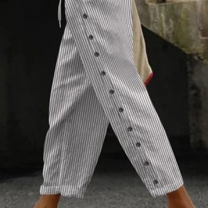 Loose Striped Casual Pocket Stitching Pants, Pants, Lilicloth.com
