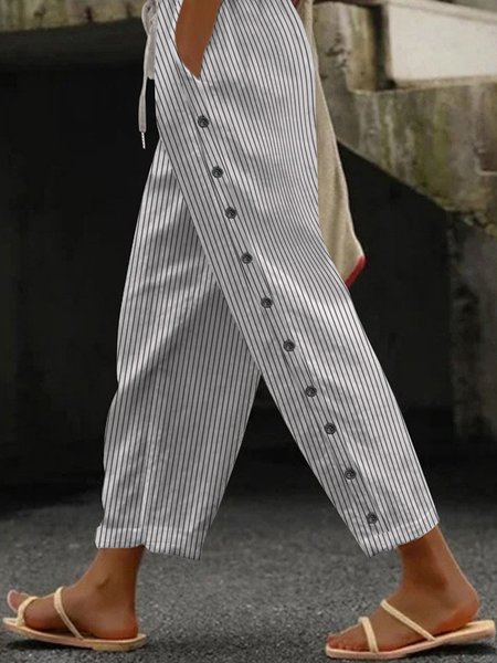 Loose Striped Casual Pocket Stitching Pants, Pants, Lilicloth.com