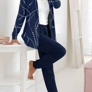 Women Geometric Hoodie Long Sleeve Comfy Casual Top With Pants Two-Piece Set, Sets, color:Deep Blue|size:3XL, catalog Noracora shop