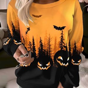 Casual Crew Neck Halloween Sweatshirt, Hoodies & Sweatshirts, color:Orange|size:XXL, catalog Noracora shop