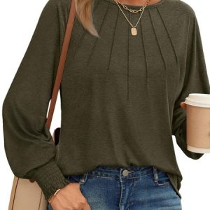 Women's Long Sleeve Tee T-shirt Spring/Fall Plain Lace Jersey Crew Neck Daily Going Out Casual Top, JustFashionNow T-Shirts, color:Army Green|size:XXL,
