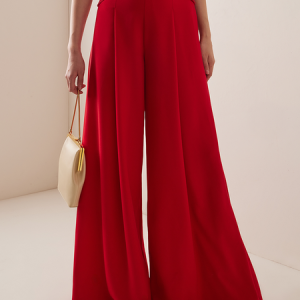 Loose Urban Plain Long Pants Wide leg pants, Pants, color:Red|size:XXL, Stylewe