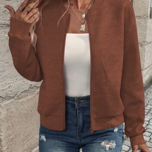 Women's Plain Regular Loose Jacket, Jackets, color:Caramel|size:XXL, catalog Noracora shop