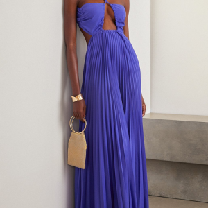 Women Plain Halter Sleeveless Comfy Vacation Ruched Maxi Dress, Dresses, color:Purple|size:XL, catalog Noracora shop