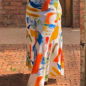 Loose Random Print Vacation Maxi Skirt, Skirts, color:As Picture|size:XXL, Stylewe