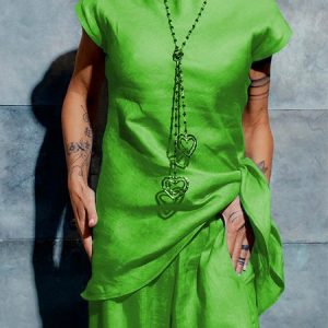 Crew Neck Loose Plain Casual Tank Top, Tanks and Camis, color:Green|size:XXL, Stylewe