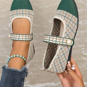 Casual Color Block Slip On Flat Heel Shallow Shoes, Flats/Loafers, color:Green|size:43, catalog Noracora shop
