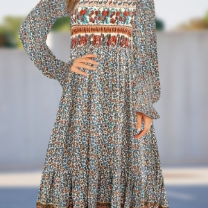 Women Floral Crew Neck Long Sleeve Comfy Casual Mini Dress, Dresses, color:Light Blue|size:XXL, catalog Noracora shop
