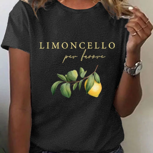 Women's Short Sleeve Tee T-shirt Summer Lemon Crew Neck Daily Going Out Casual Top Black, JustFashionNow T-Shirts, color:Black|size:XXL,