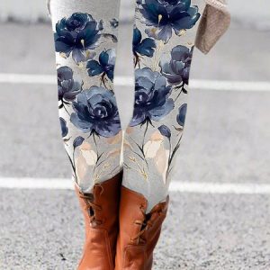 Casual Floral Printing Long Leggings, Leggings, color:White|size:XXL, catalog Noracora shop