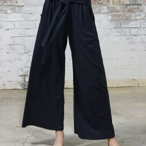 Casual Plain Long Elastic Waist Knot Front Pant, Pants, color:Purplish blue|size:XXL, catalog Noracora shop