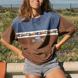 Casual Vintage Patchwork Surf T-shirt, women tops,  COTOSEN