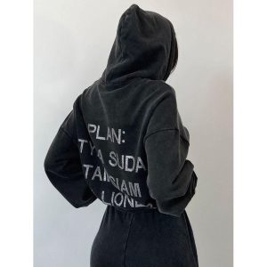 Rhinestone Letter Print Hoodie, women tops,  COTOSEN